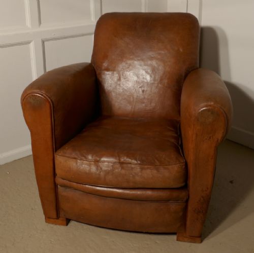 fig 1. A Superb very stylish French Aged Leather Art Deco Club Chair