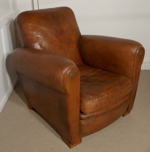 fig 2. A Superb very stylish French Aged Leather Art Deco Club Chair