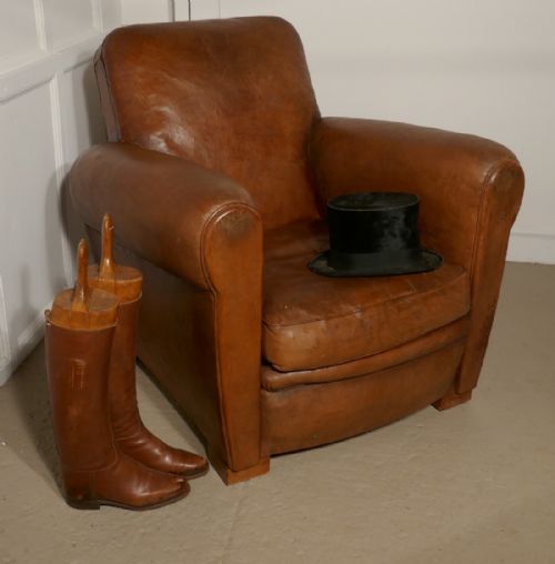 fig 3. A Superb very stylish French Aged Leather Art Deco Club Chair