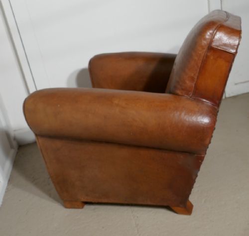 fig 4. A Superb very stylish French Aged Leather Art Deco Club Chair