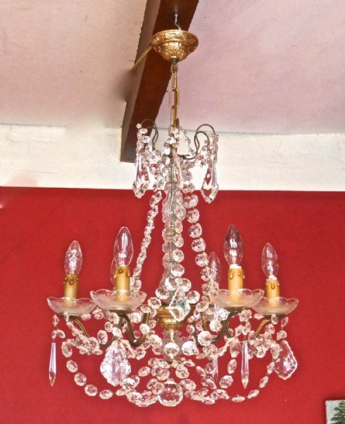 fig 2. A Charming French Crystal 6 Branch Brass Chandelier