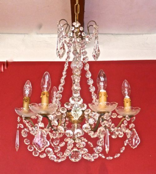 fig 3. A Charming French Crystal 6 Branch Brass Chandelier