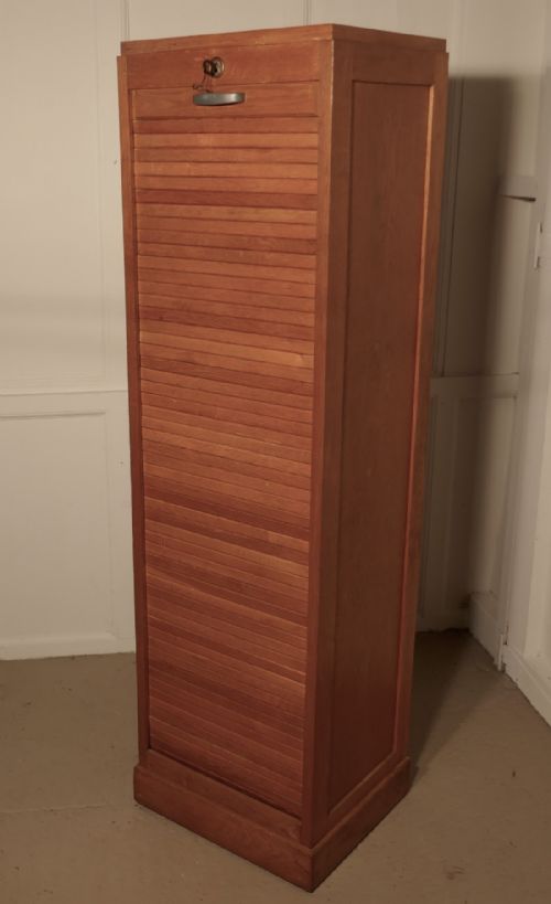 fig 1. A French Tambour Fronted Oak Art Deco Filing Cabinet