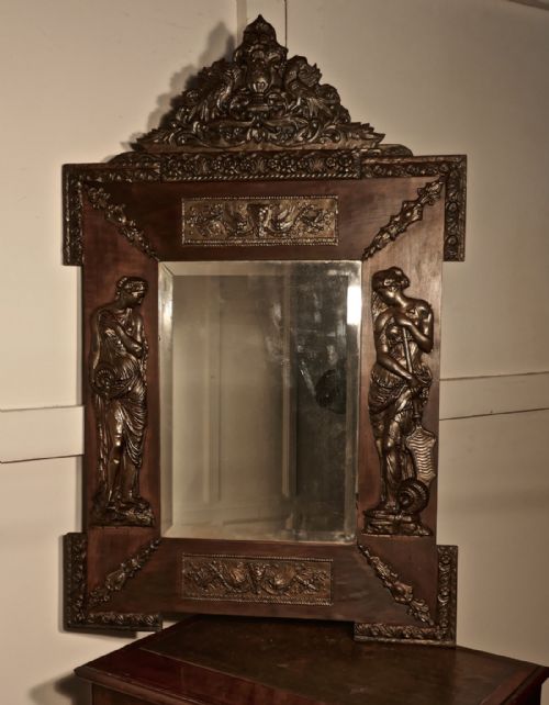 A Large Napoleon III French Bronze and Fruitwood Mirror