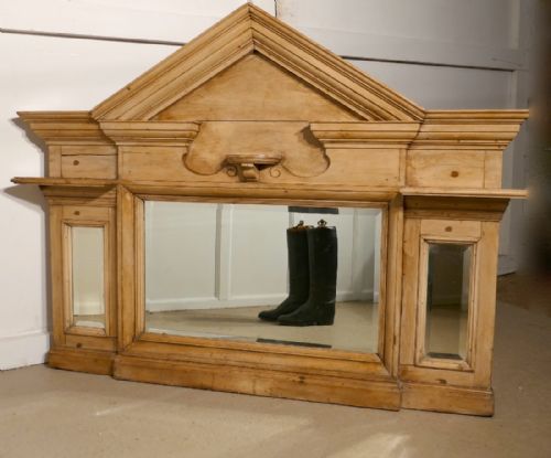 Large Georgian Pine Over Mantle Mirror