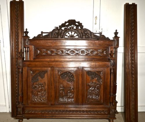 Breton Carved Oak Marriage Double Bed