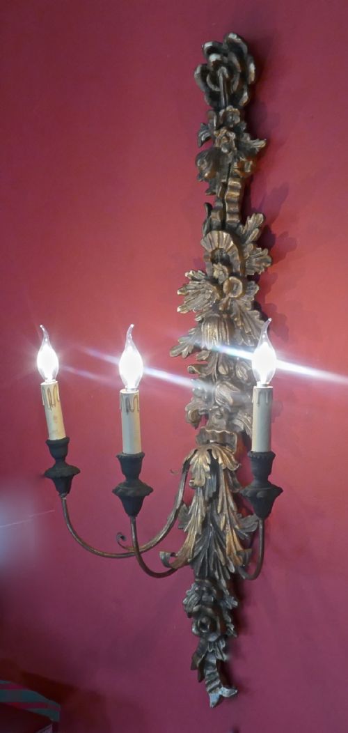 Large Gilt Carved Triple Wall Light