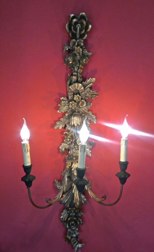 fig 1. Large Gilt Carved Triple Wall Light  