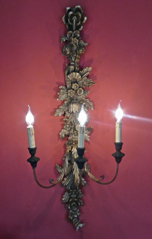 fig 2. Large Gilt Carved Triple Wall Light  