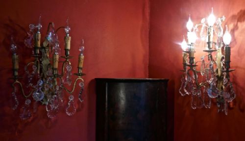A Pair of  Large Five Branch Wall Light Chandeliers