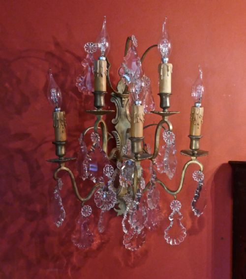 fig 1. A Pair of  Large Five Branch Wall Light Chandeliers