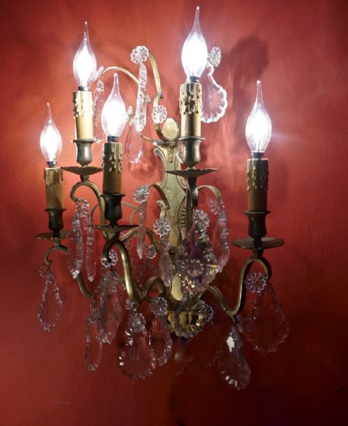 fig 2. A Pair of  Large Five Branch Wall Light Chandeliers