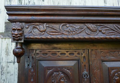 fig 2. 17th  Century Carved Oak Court Cupboard, Cottage Livery Cupboard 