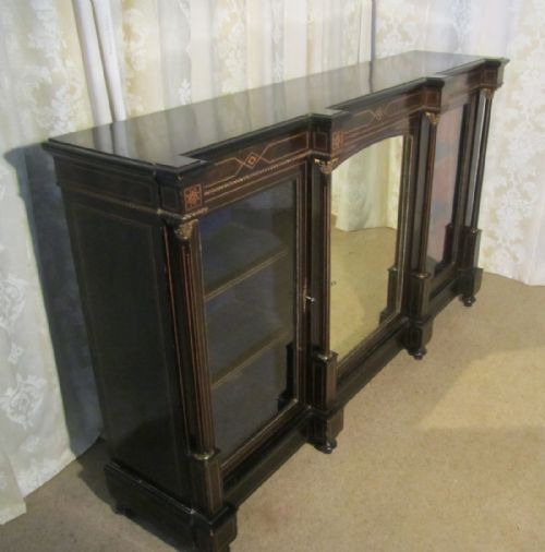 fig 1. Black Lacquer Break Front Glazed Bookcase Credenza