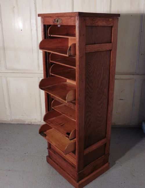 French Tambour Golden Oak Art Deco Filing Cabinet