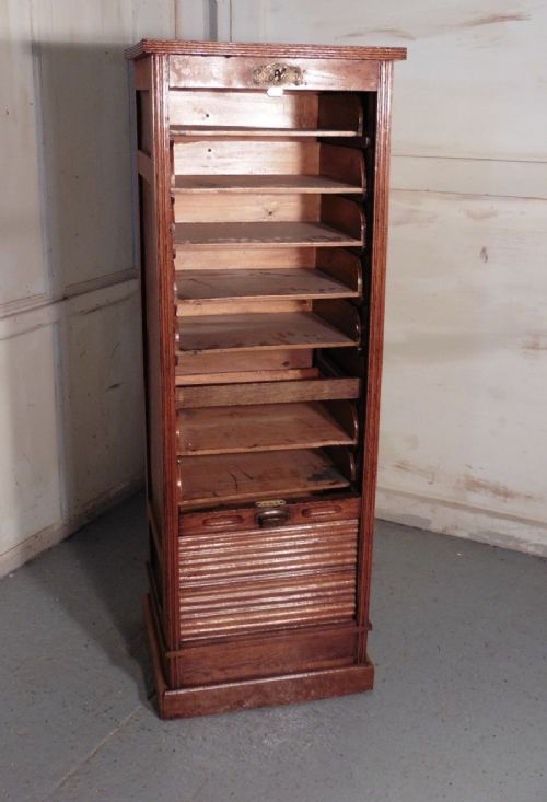 fig 2. French Tambour Golden Oak Art Deco Filing Cabinet 