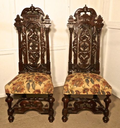 A Pair of French Carved Oak Hall Chairs, Wedding Thrones