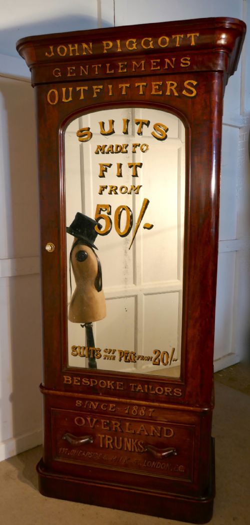 fig 1. Victorian Mahogany Gentleman’s Wardrobe from a Gentleman’s Outfitter Shop Display