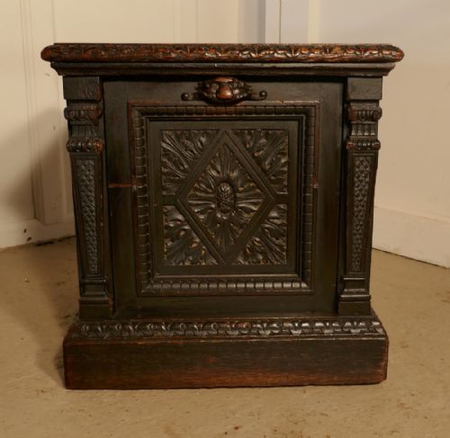 Victorian Gothic Carved Oak Purdonium or Green Man Coal Box