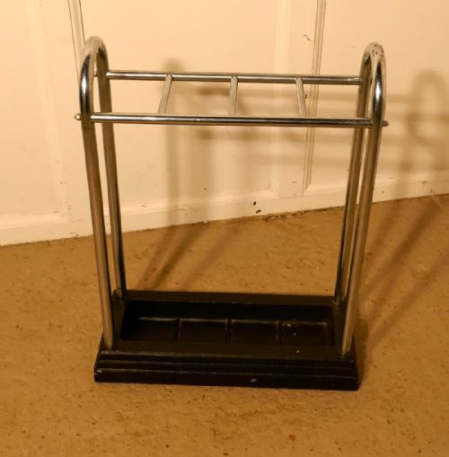 fig 3. An Art Deco Chrome and Cast Iron Stick Stand or Umbrella Stand