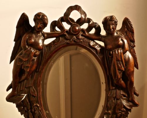 fig 4. A 19th Century Gothic Walnut Vanity Mirror, Carved with Angels