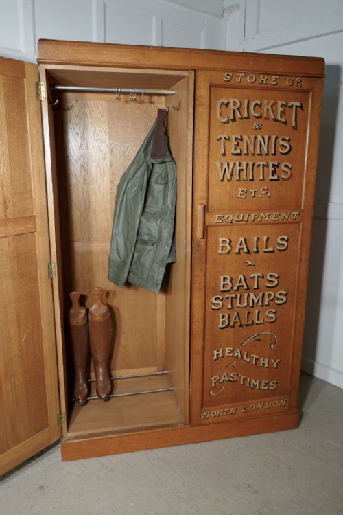 fig 2. Edwardian Sign Painted Golden Oak Cupboard, Sports Wardrobe