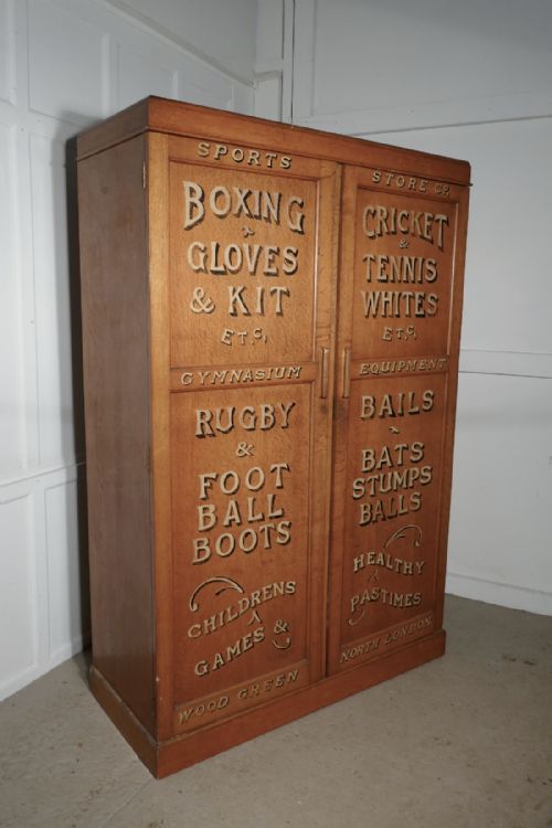 fig 4. Edwardian Sign Painted Golden Oak Cupboard, Sports Wardrobe