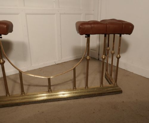 fig 1. Large 19th century Brass and Leather Club Fender, Buttoned Leather Seats