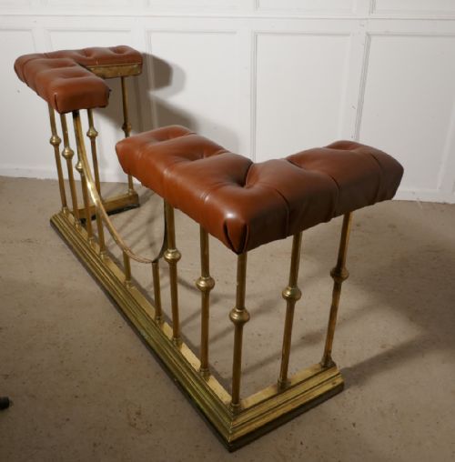 fig 3. Large 19th century Brass and Leather Club Fender, Buttoned Leather Seats