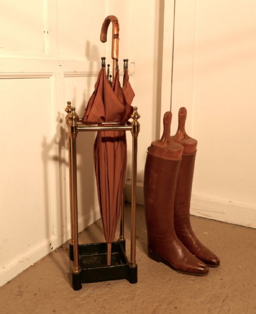 A Petit Victorian Brass and Cast Iron Walking Stick Stand or Umbrella Stand