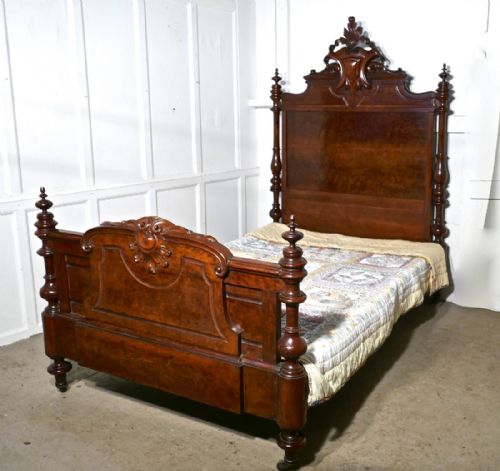 Large Single Burr Walnut Chateau Bed Made in the Channel Islands