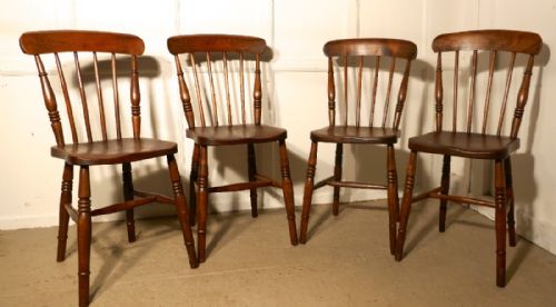 Set of 4 Victorian Elm Seated Stick Back Windsor Kitchen Dining Chairs