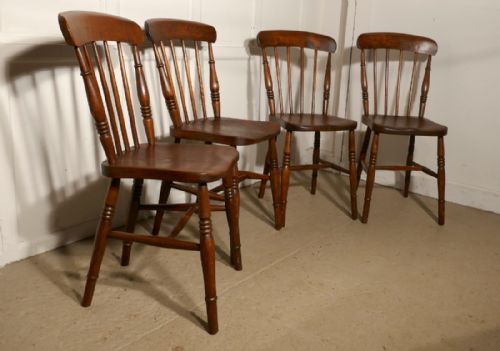 fig 5. Set Of 4 Victorian Elm Seated Stick Back Windsor Kitchen Dining Chairs