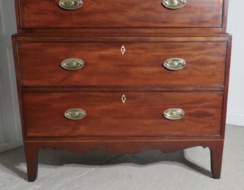 fig 1. A Georgian Flame Mahogany Chest on Chest, with Inlay to the Cornice