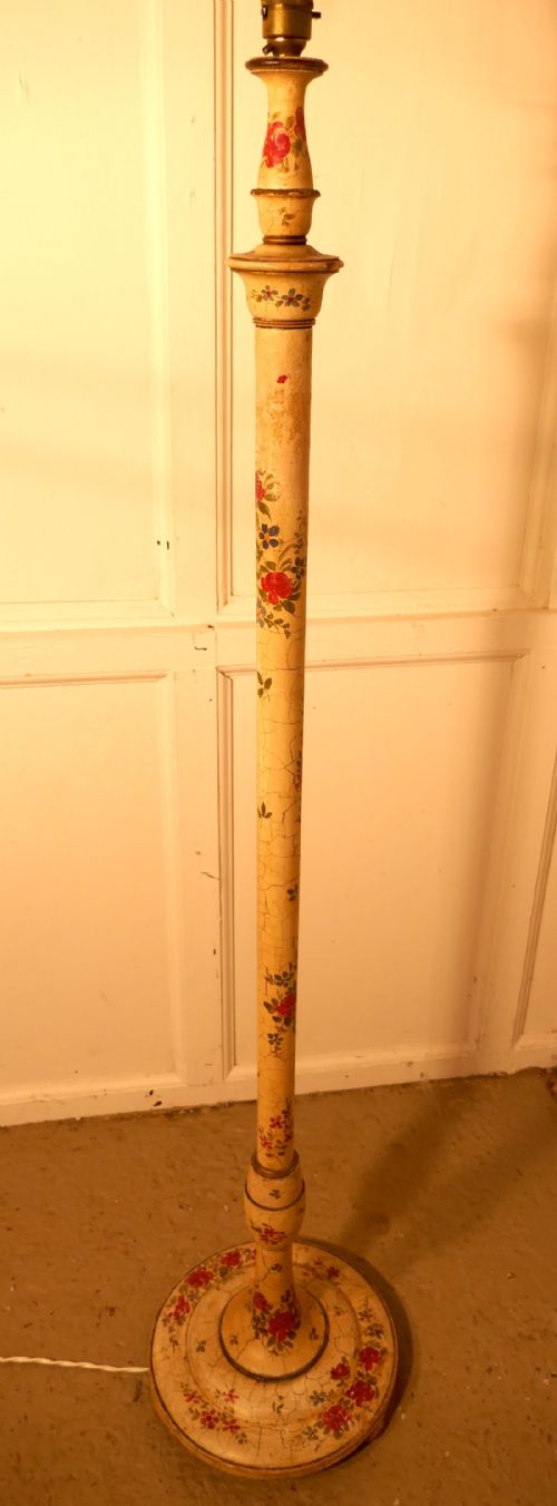 fig 2. 1920s Painted Floor Standing Lamp, Cream with Red Roses Shabby Crackle Glazed Finish