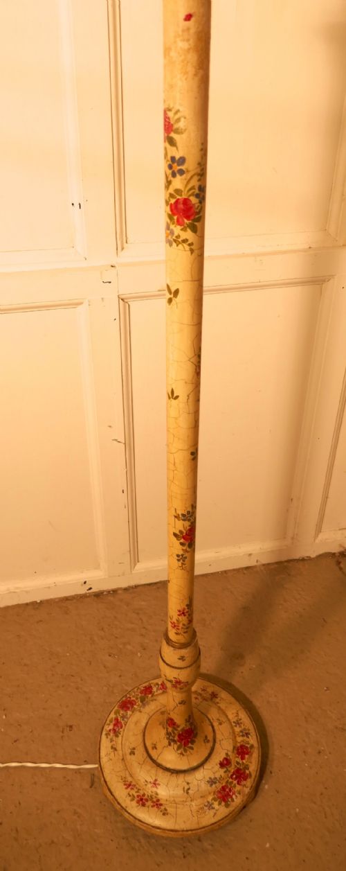 fig 3. 1920s Painted Floor Standing Lamp, Cream with Red Roses Shabby Crackle Glazed Finish