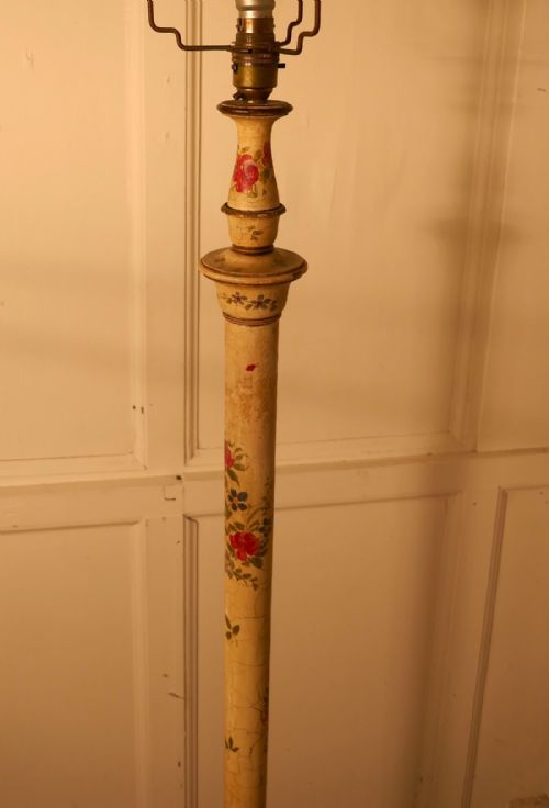 fig 4. 1920s Painted Floor Standing Lamp, Cream with Red Roses Shabby Crackle Glazed Finish
