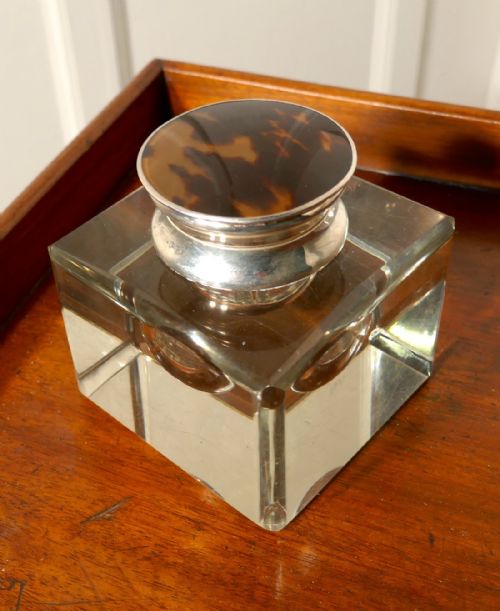 Large Art Deco Glass and Silver Ink Well by Asprey London