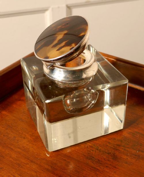 fig 1. Large Art Deco Glass and Silver Ink Well by Asprey London