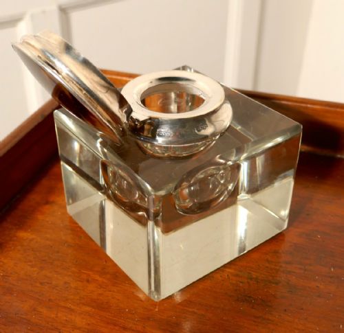 fig 3. Large Art Deco Glass and Silver Ink Well by Asprey London