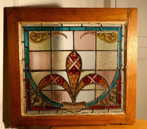 19th Century Art Nouveau Stained Glass Window, with Fleur Des Lys