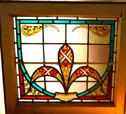 fig 1. 19th Century Art Nouveau Stained Glass Window, with Fleur des Lys