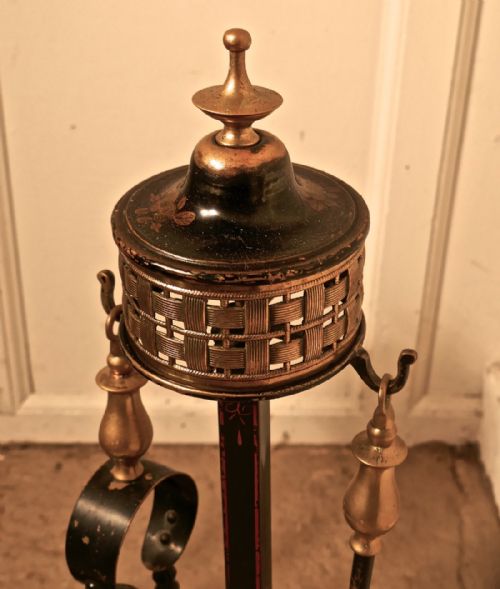 fig 3. Victorian Decorated Tole Ware Twin Companion Set, Fireside Tools