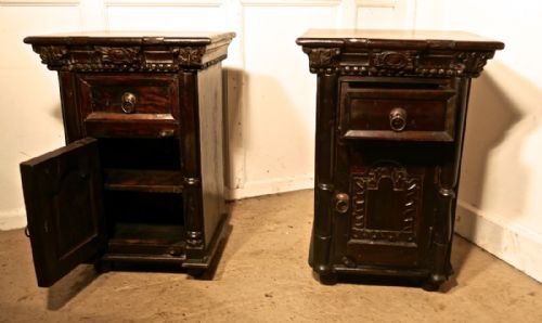 fig 2. Pair of Gothic Oak Bedside Cupboards