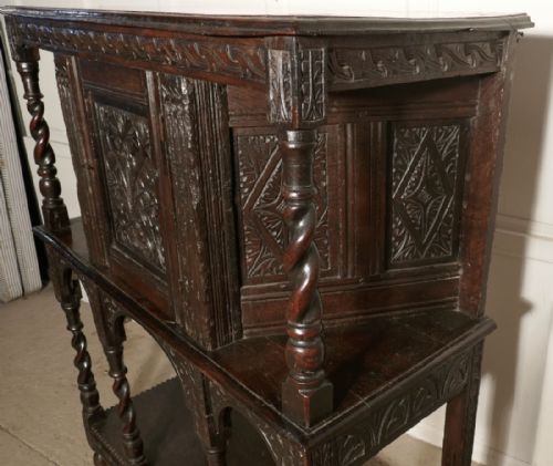 fig 2. 17th Century Carved Oak Court Cupboard, Cottage Size Livery Cupboard