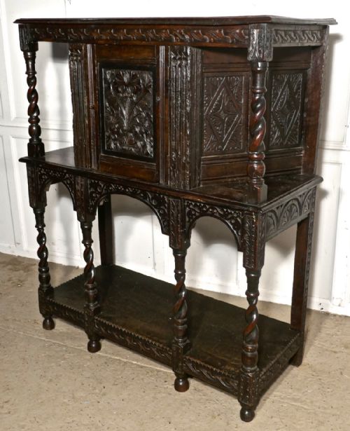 fig 3. 17th Century Carved Oak Court Cupboard, Cottage Size Livery Cupboard