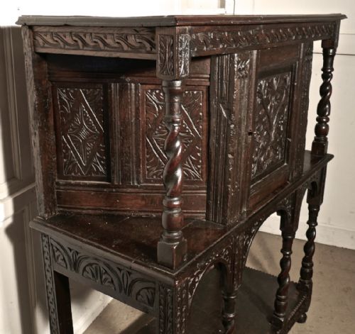 fig 5. 17th Century Carved Oak Court Cupboard, Cottage Size Livery Cupboard
