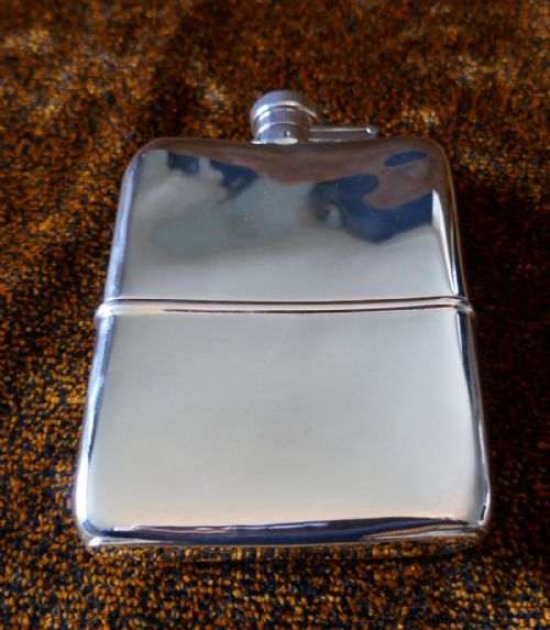 A Solid Silver Hall Marked Hip Flask and Cup. Date 1925