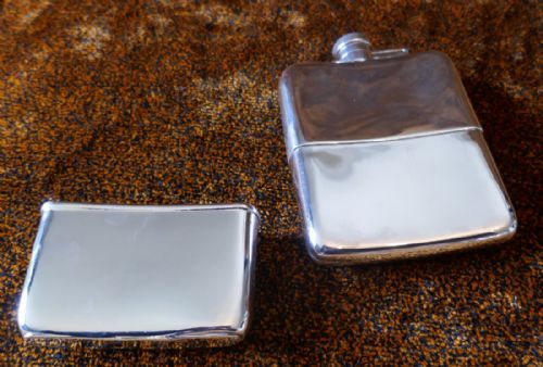 fig 1. A Solid Silver Hall Marked Hip Flask and Cup. Date 1925