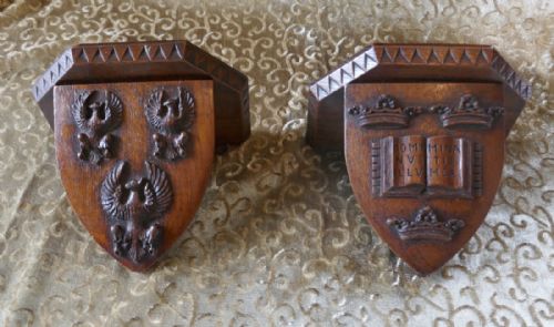 A Pair of 19th Century Carved Oak Wall Brackets, Armorial Crests